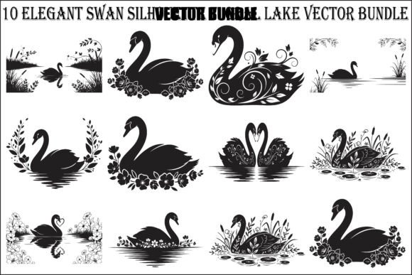 10 Elegant Swan Silhouette Floral Lake Vector Bundle Review