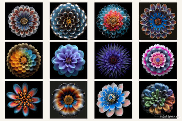 48 Neon Floral Mandala Clipart Set