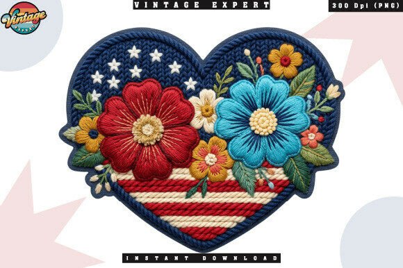 4th of July Heart Crochet Yarn Faux PNG Evaluation