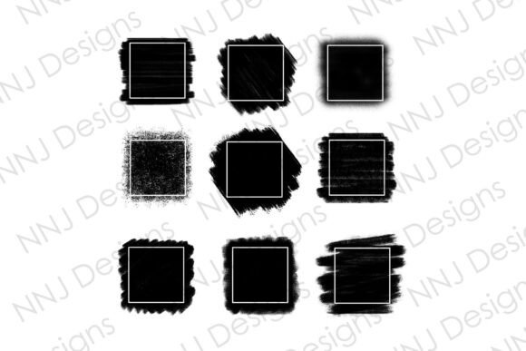 9 Black Ink Square Frame PNG Set: Elevating Modern Design with Organic Texture