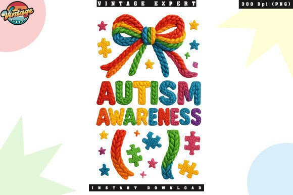 Autism Awareness Crochet Yarn Faux PNG