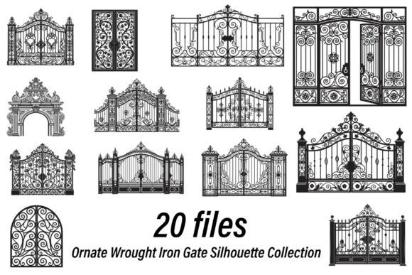 Bring Timeless Elegance to Your Design Projects with the Ornate Wrought Iron Gate Silhouette Collection