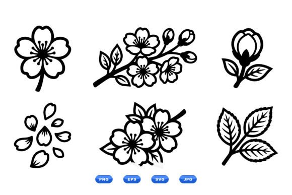 Cherry Blossom Clipart Set: Elegant Vector Icons