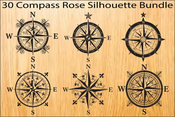 Compass Rose Silhouette Bundle: 30 Vintage Designs