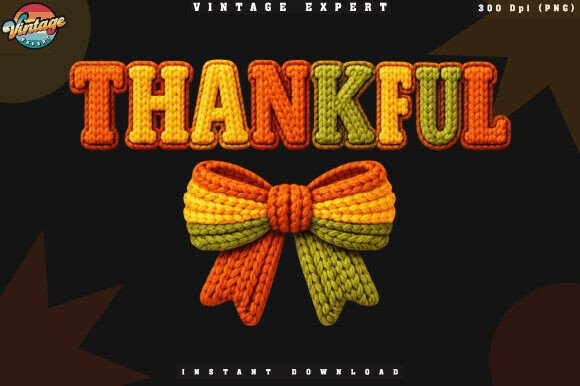Cozy Fall Thankful Crochet Yarn Faux PNG