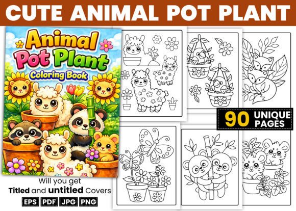 Cute Animal Pot Plant Coloring Pages