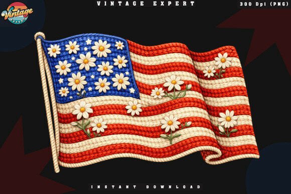 Daisy Patriotic Flag Crochet Yarn PNG Design