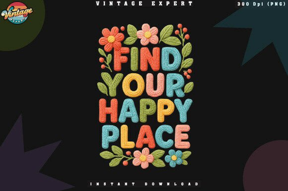 Find Your Happy Place Crochet Yarn PNG: A Vibrant Design for Positive Lifestyle Projects