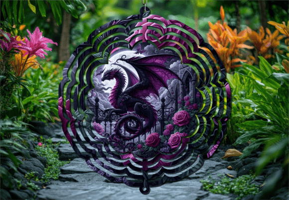 Floral Purple Gothic Dragon Wind Spinner