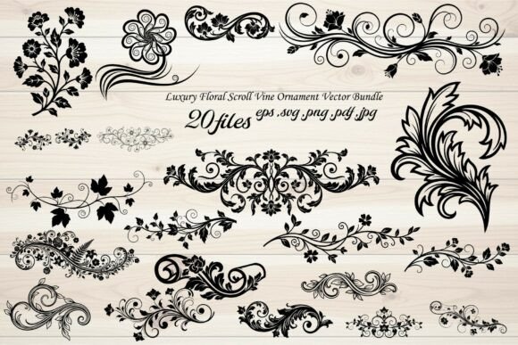 Luxury Floral Scroll Vine Ornament: Elevating Design Workflows with Elegant Botanical Elements