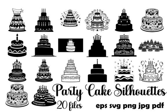 Party Cake Silhouettes Vector Bundle