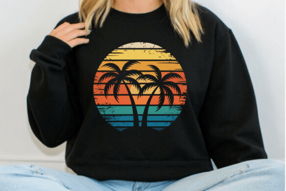 Retro Palm Sunset PNG: Vintage Tropical Design