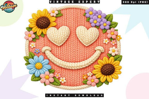Romantic Flower Smiley Crochet Yarn PNG: A Design Evaluation