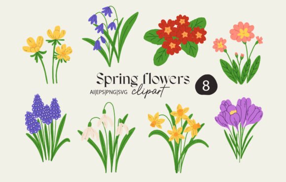 Spring Flowers Clipart Set: Fresh Botanicals