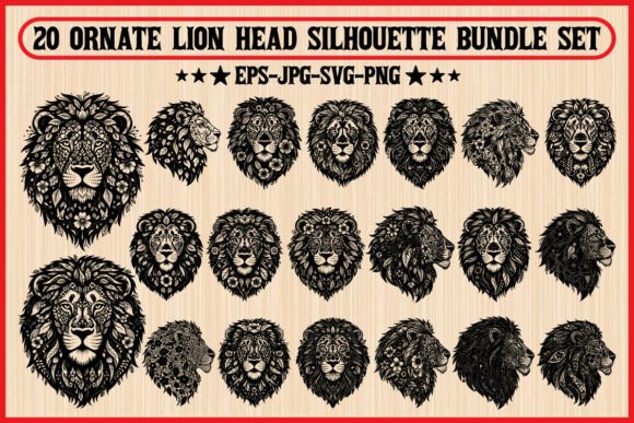 Unleashing Creativity with the 20 Ornate Lion Head Silhouette Bundle