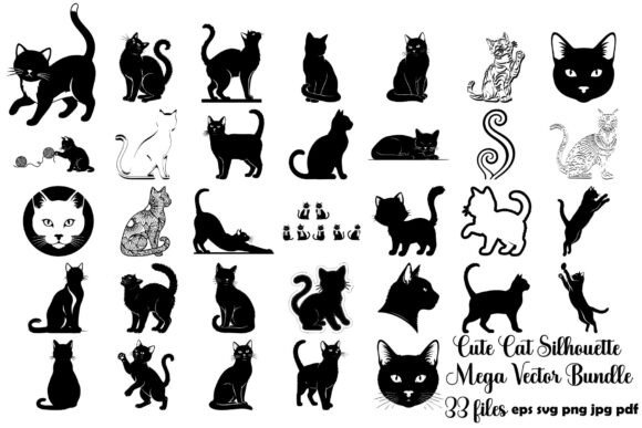 Unlocking Creative Potential with the Cute Cat Silhouette Mega Vector Bundle