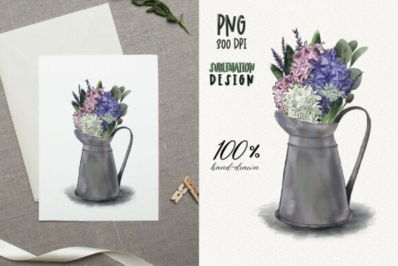 Vintage Metal Pitcher with Hyacinths